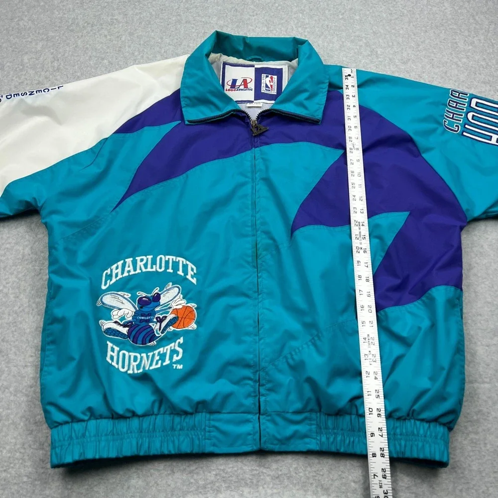 VTG Logo Athletic Charlotte Hornets Sharktooth Windbreaker Jacket Men's XL 90s** - Picture 11 of 16